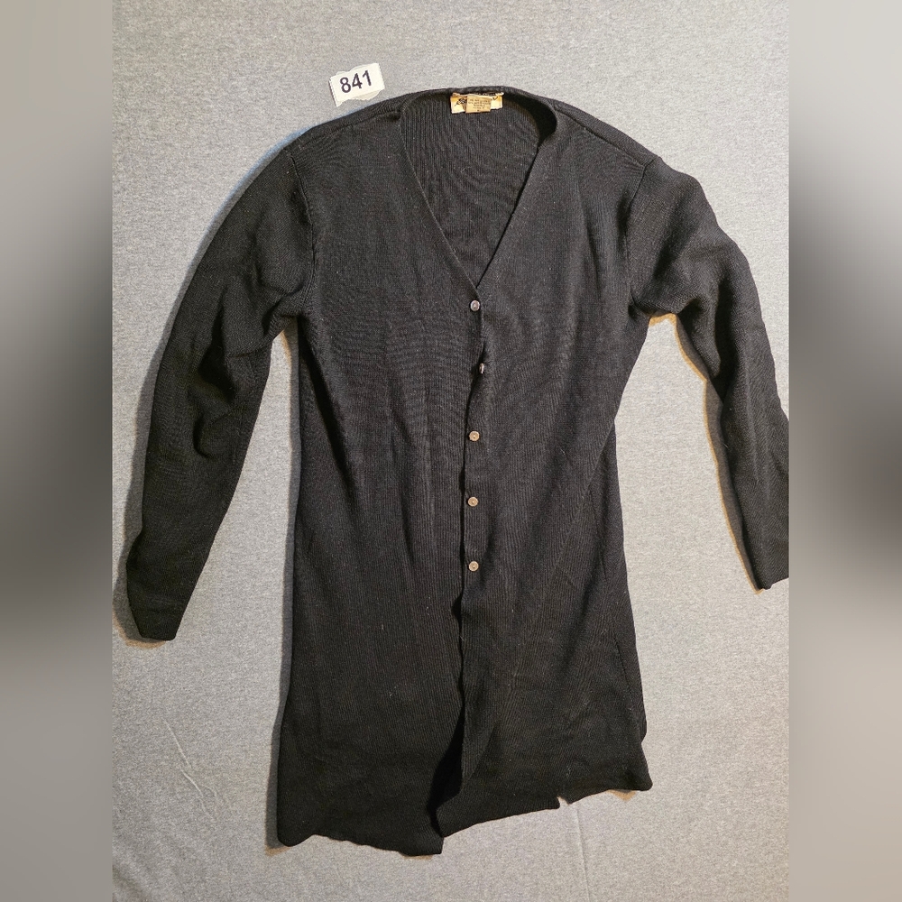 Eddie Bauer Black Womens Cardigan Sweater Dress 100% Merino Wool. Small Tear